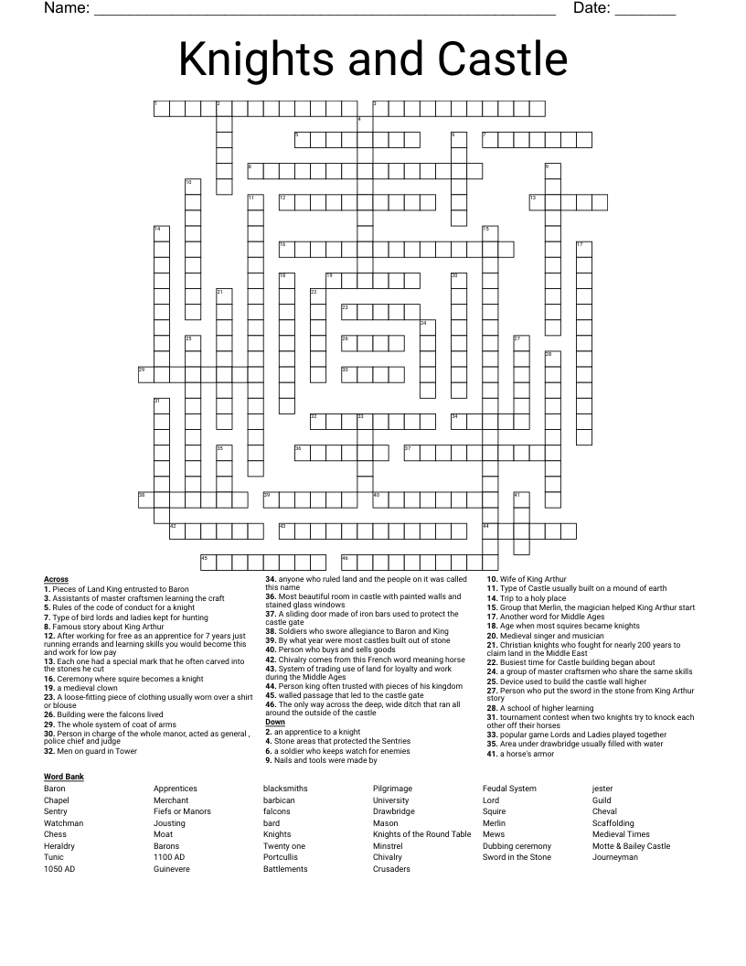 Knights and Castle Crossword