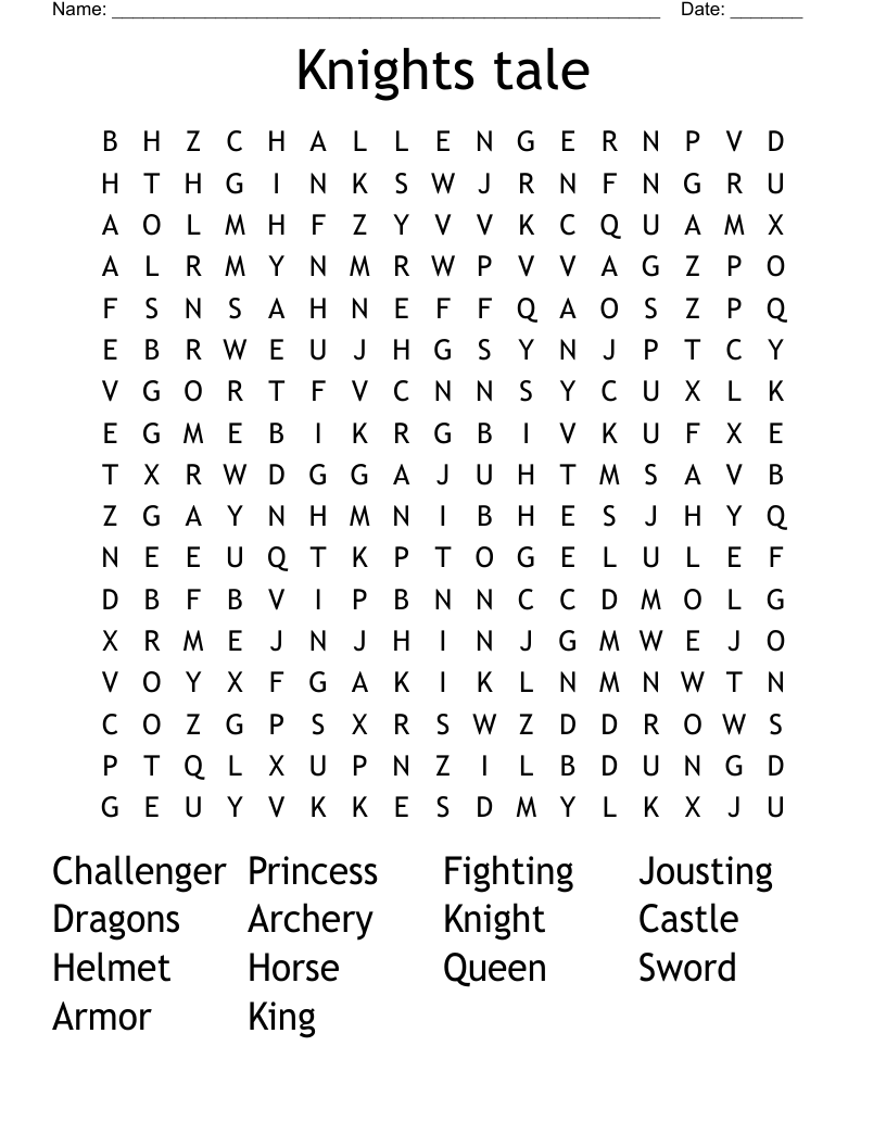 Knights tale Word Search