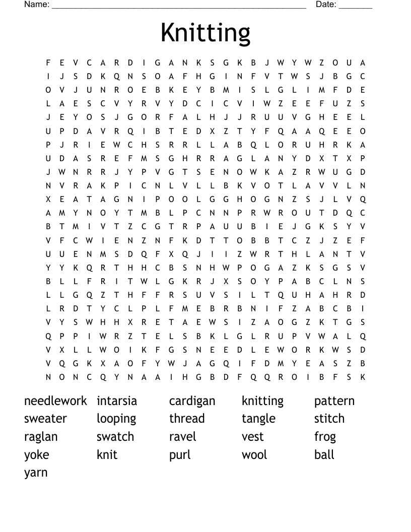 Knitting Word Search
