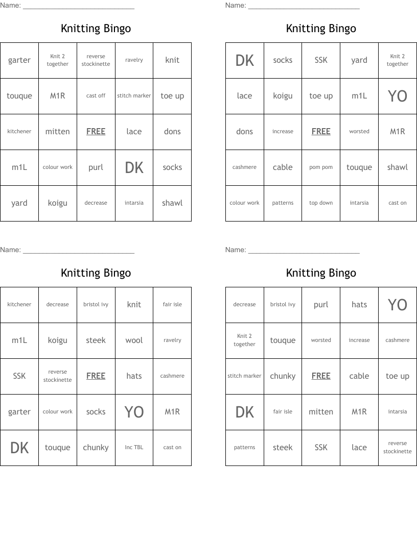 Knitting Bingo