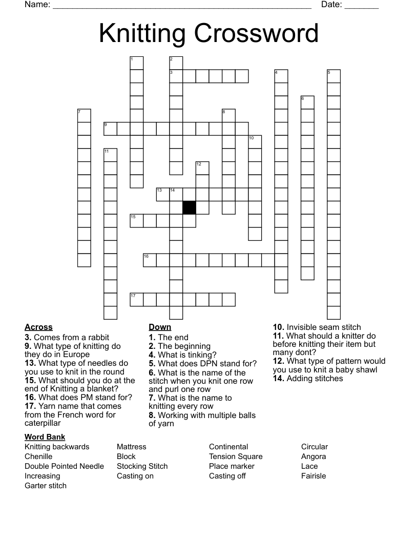 Knitting Crossword