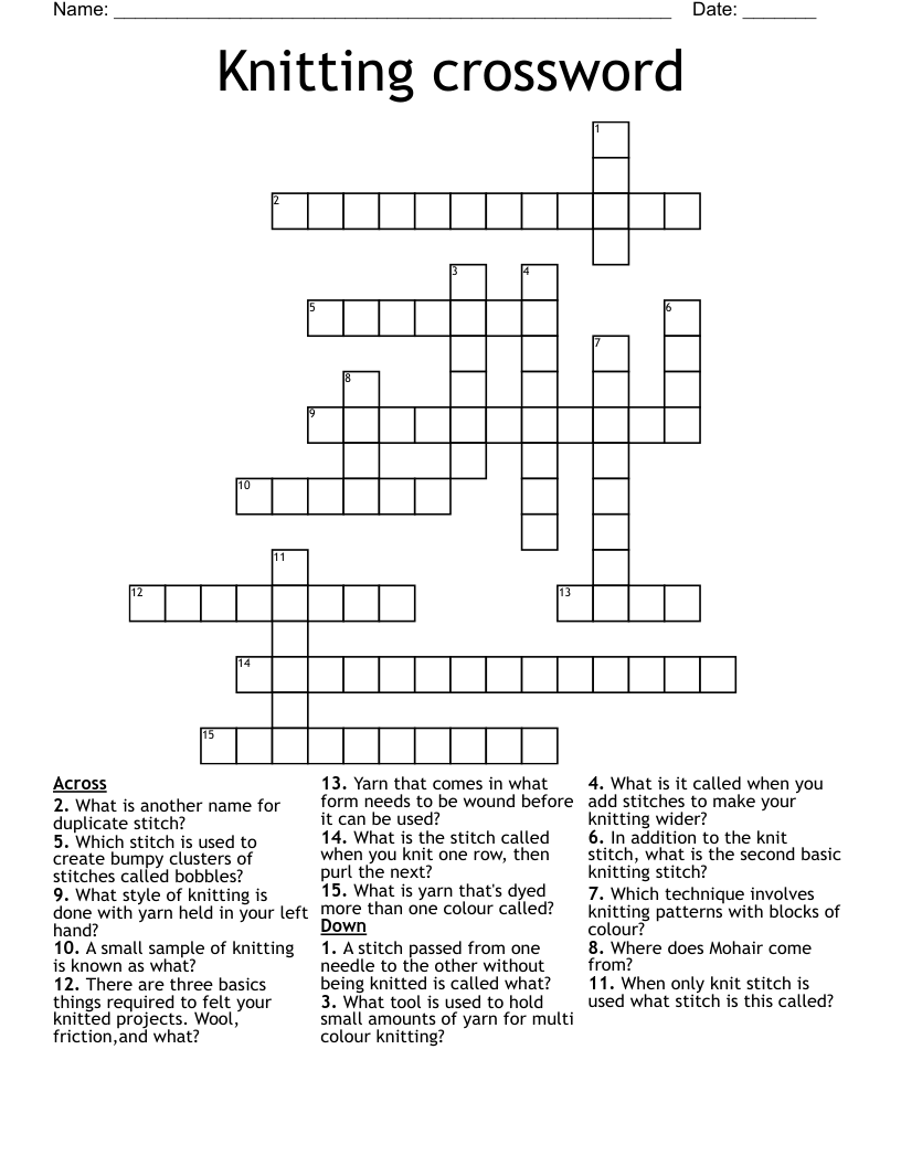 Knitting crossword