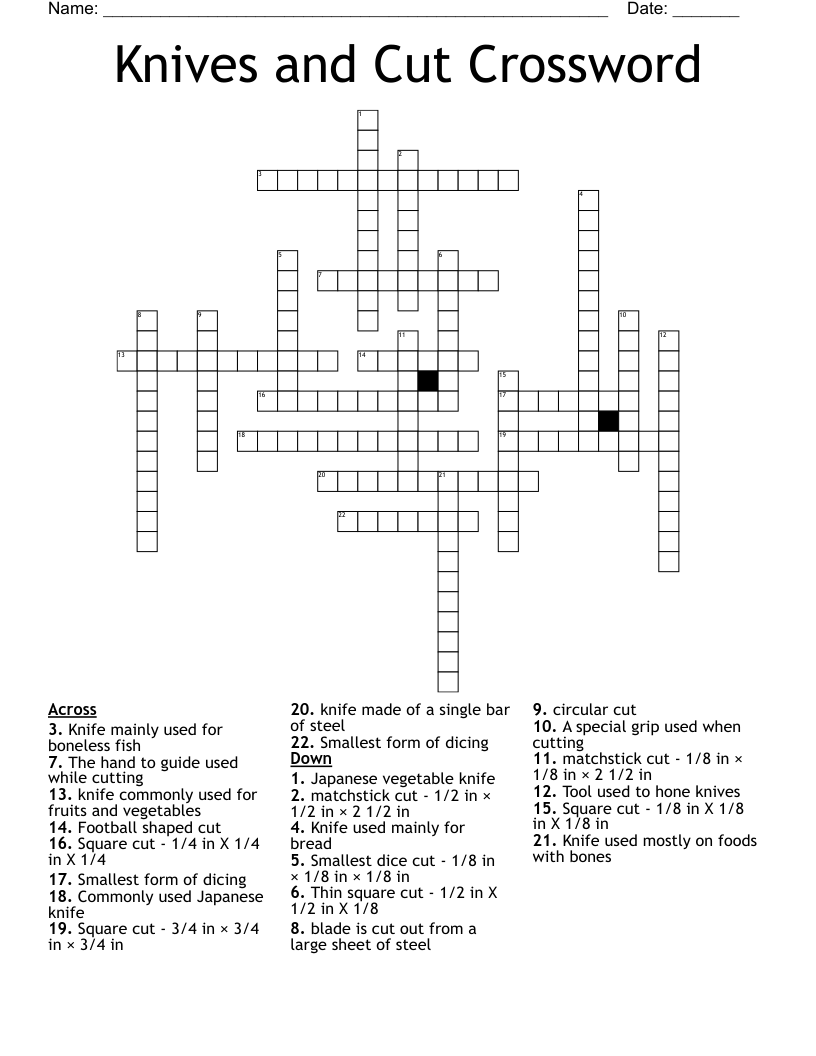 Knives and Cut Crossword