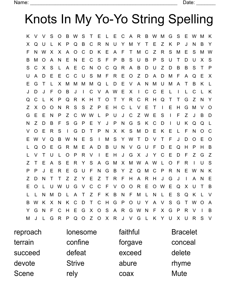 Knots In My Yo-Yo String Spelling Word Search