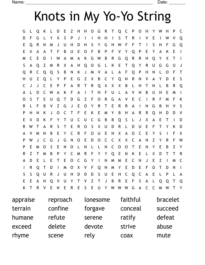 Knots in My Yo-Yo String Word Search