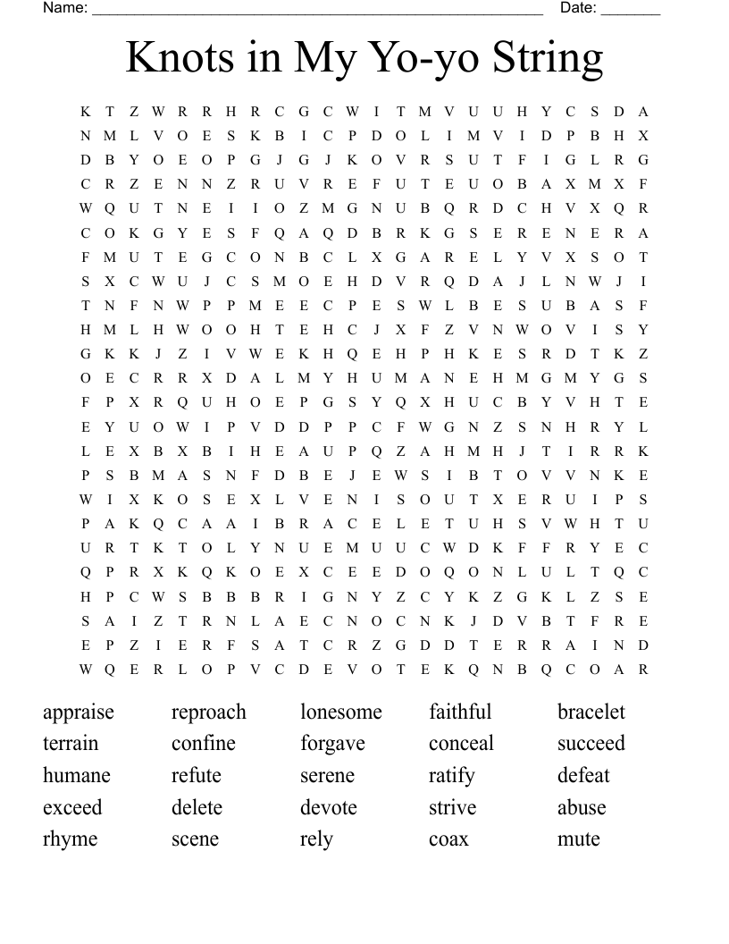 Knots in My Yo-yo String Word Search