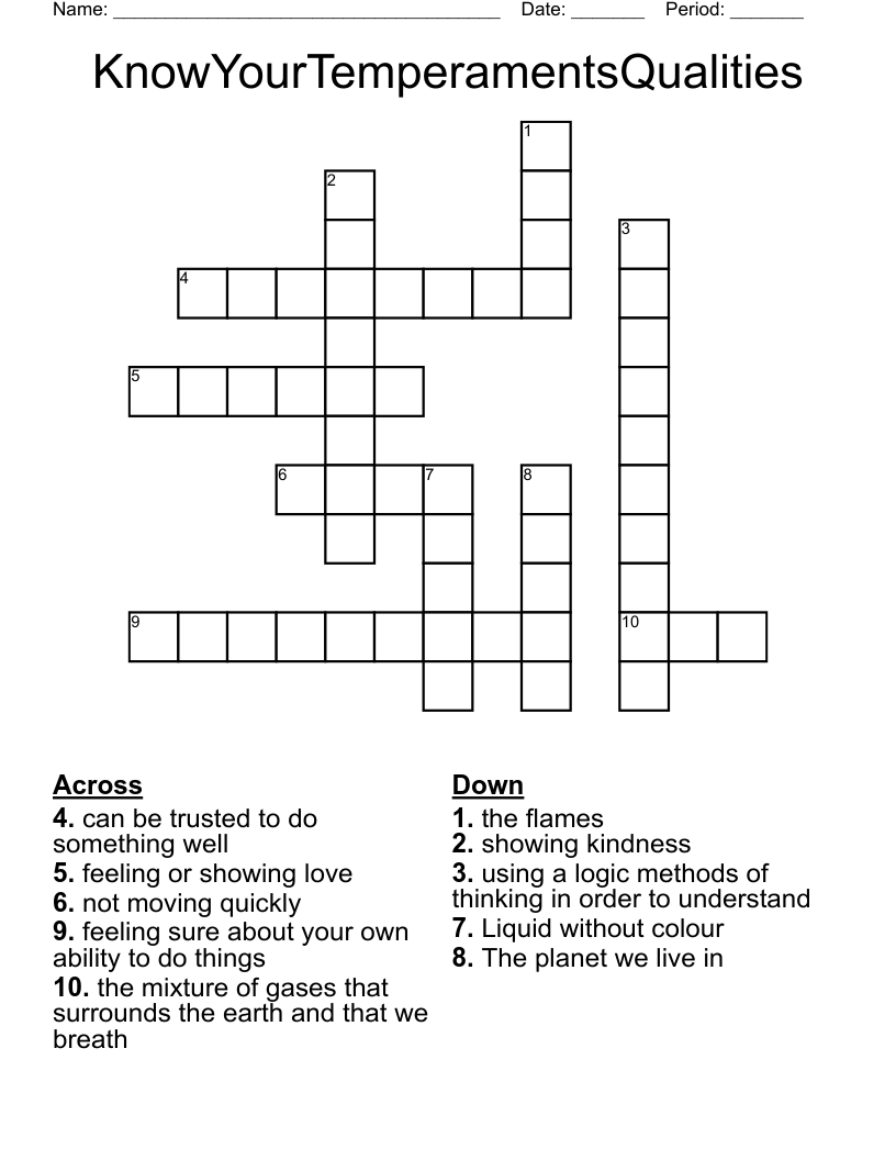 KnowYourTemperamentsQualities Crossword