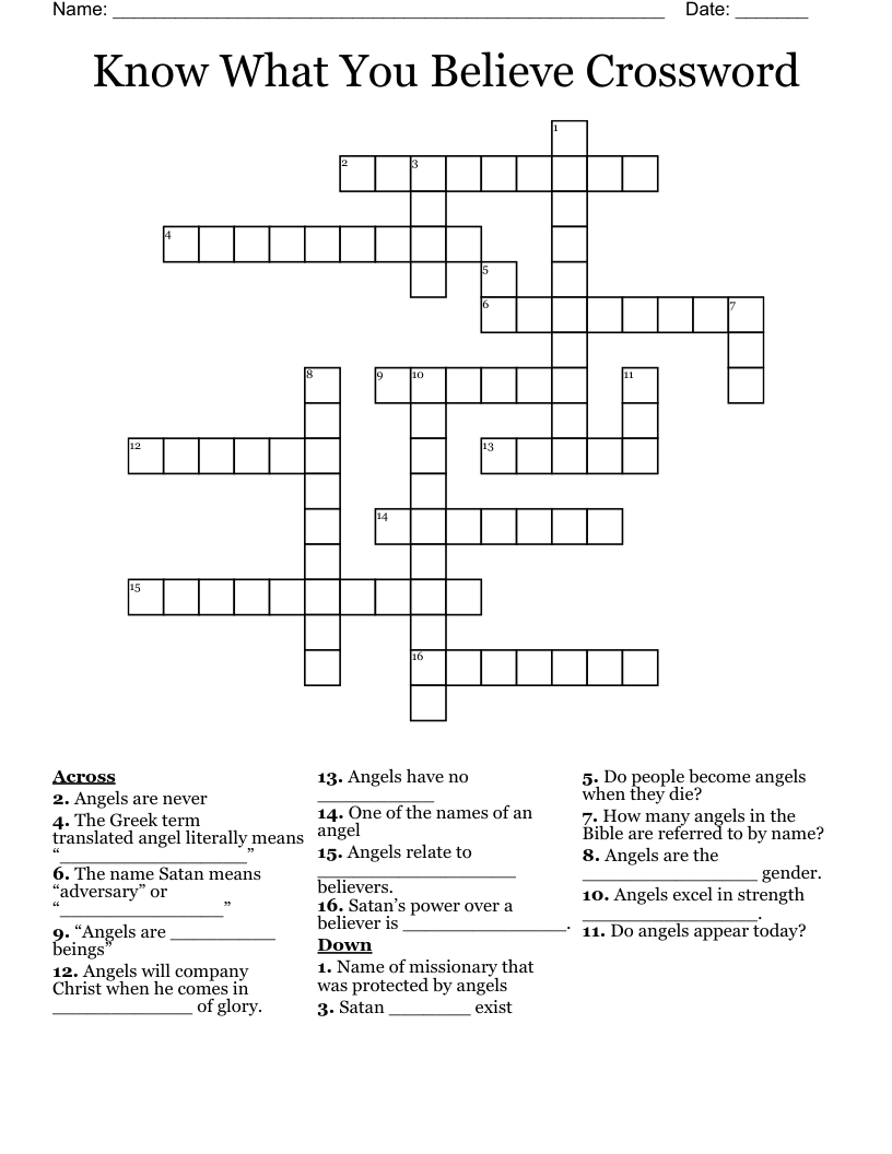 Know What You Believe Crossword