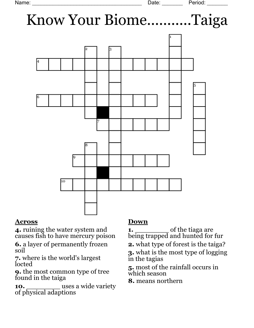 Know Your Biome...........Taiga Crossword