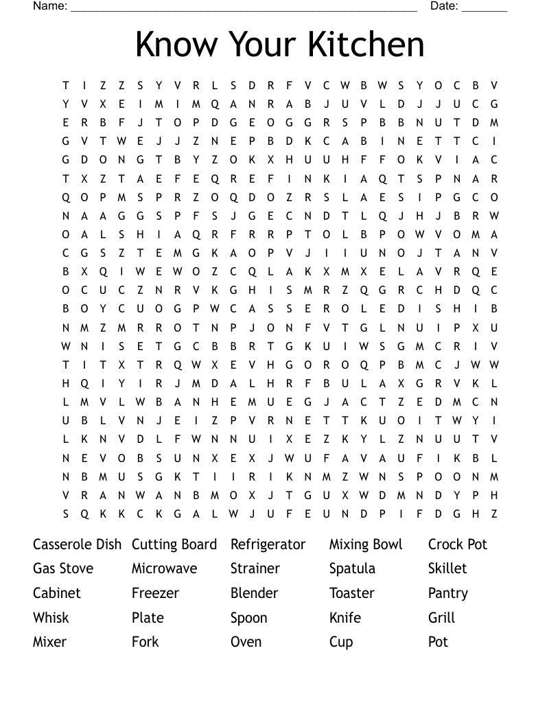 Know Your Kitchen Word Search