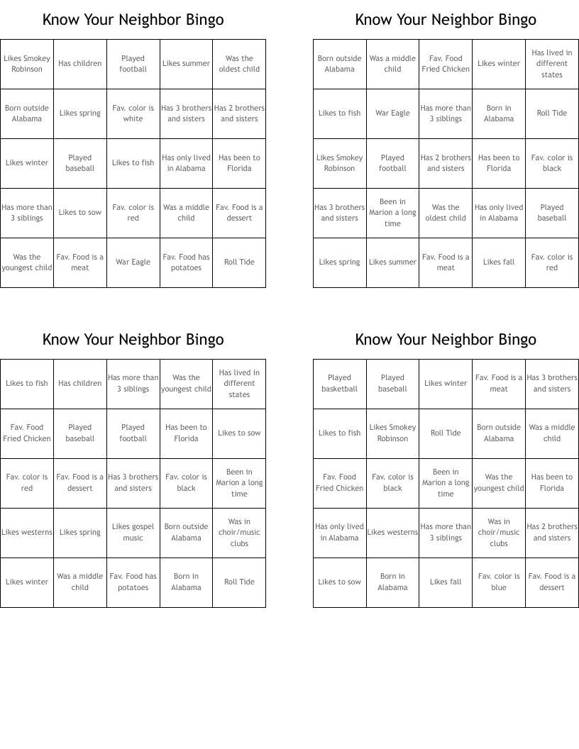 Know Your Neighbor Bingo