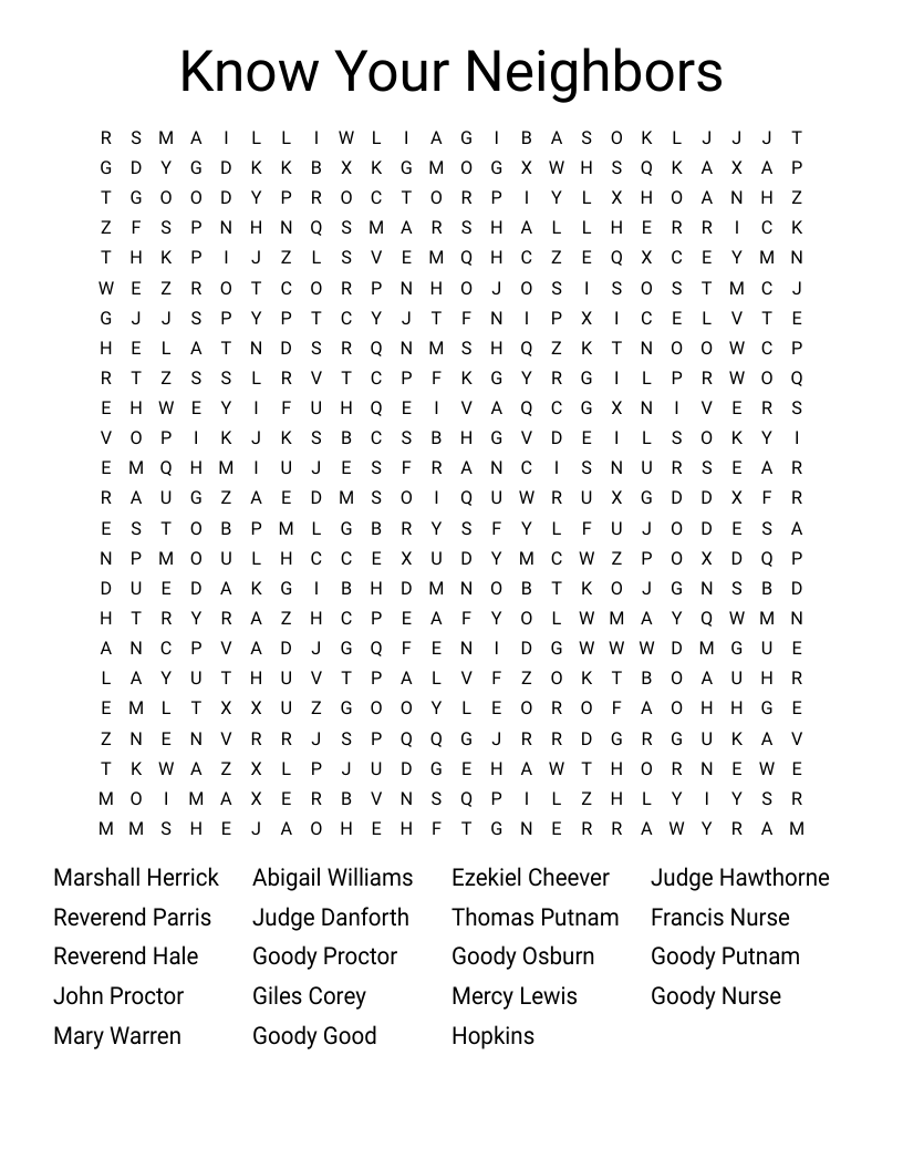 Know Your Neighbors Word Search