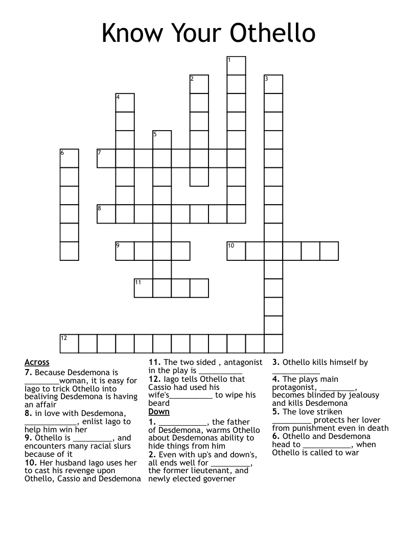 Know Your Othello Crossword
