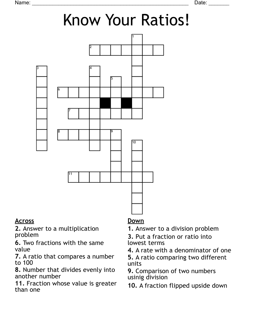 Know Your Ratios! Crossword