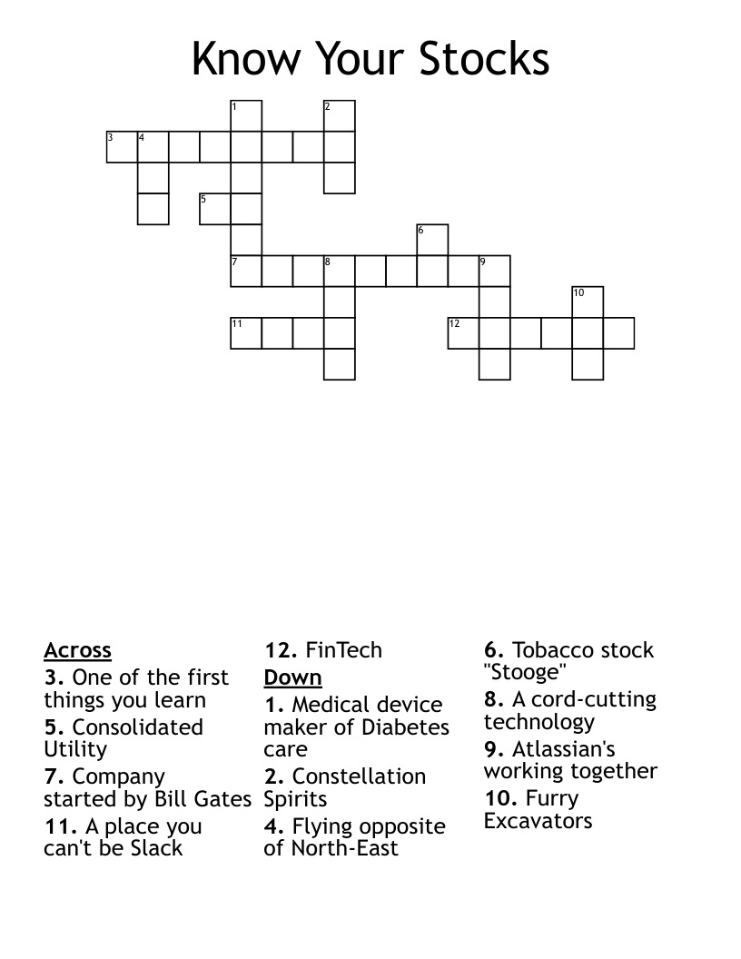 Know Your Stocks Crossword