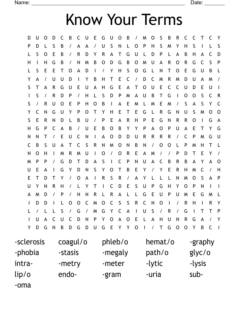 Know Your Terms Word Search