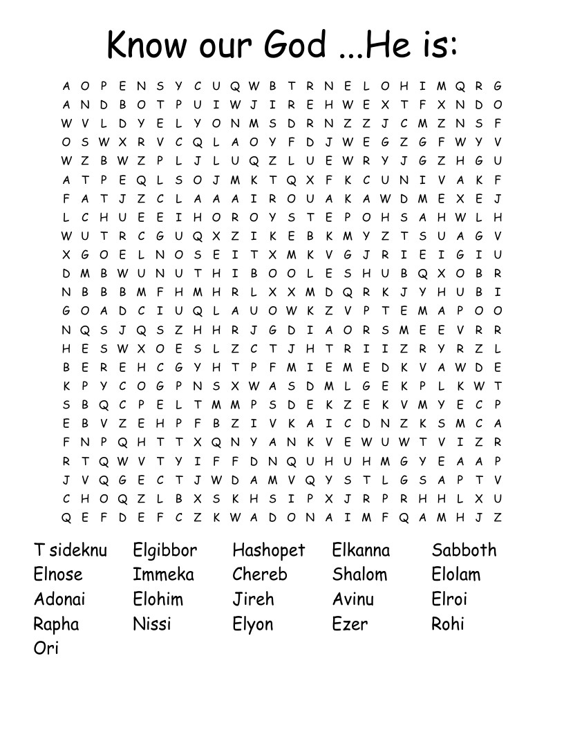 Know our God ...He is: Word Search