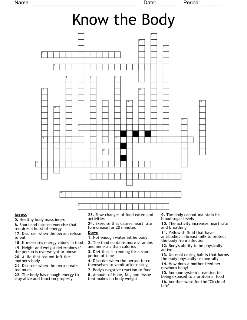 Know the Body Crossword