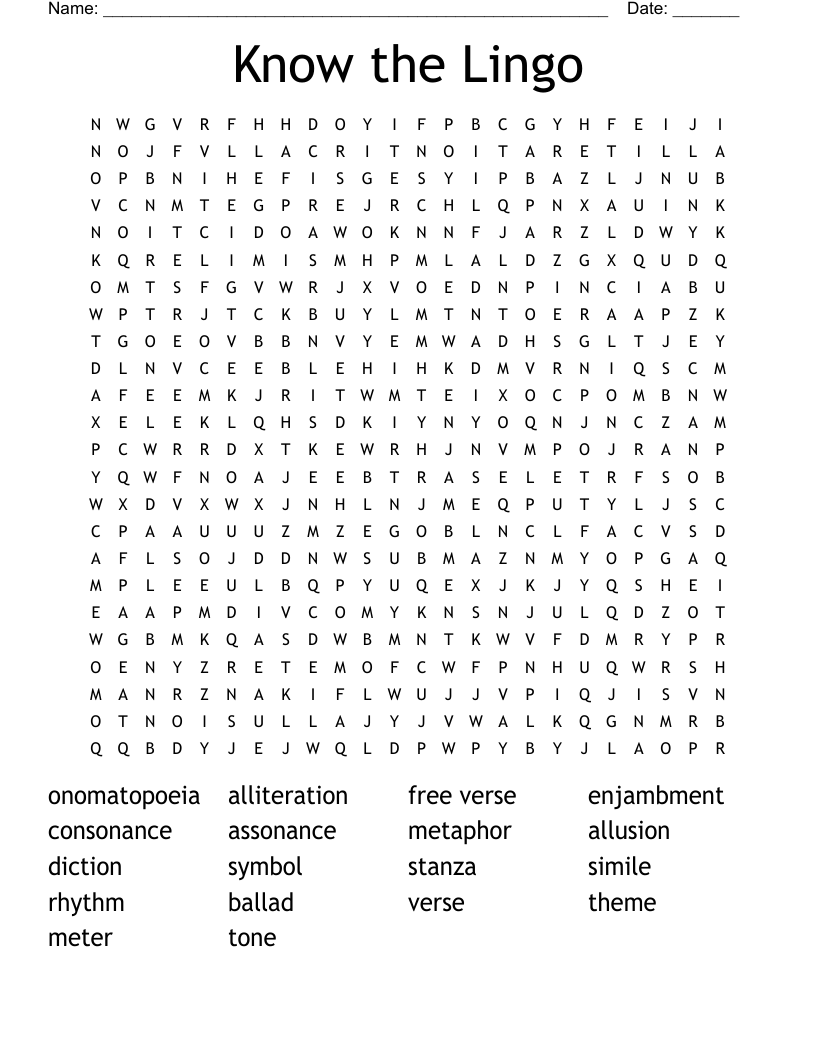 Know the Lingo Word Search