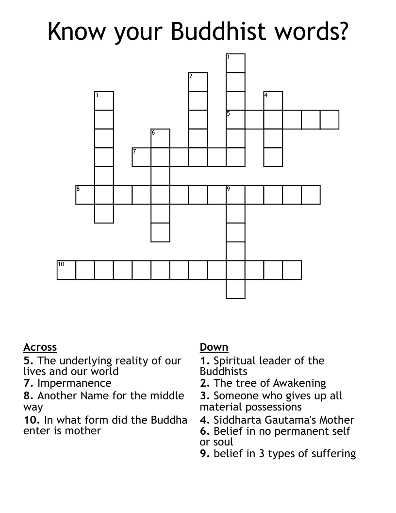 Know your Buddhist words? Crossword