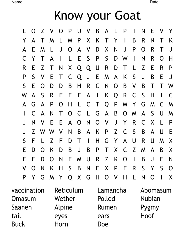 Know your Goat Word Search