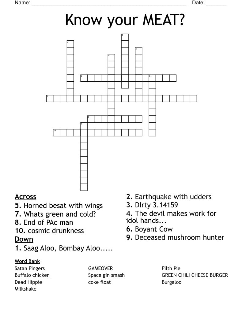 Know your MEAT? Crossword