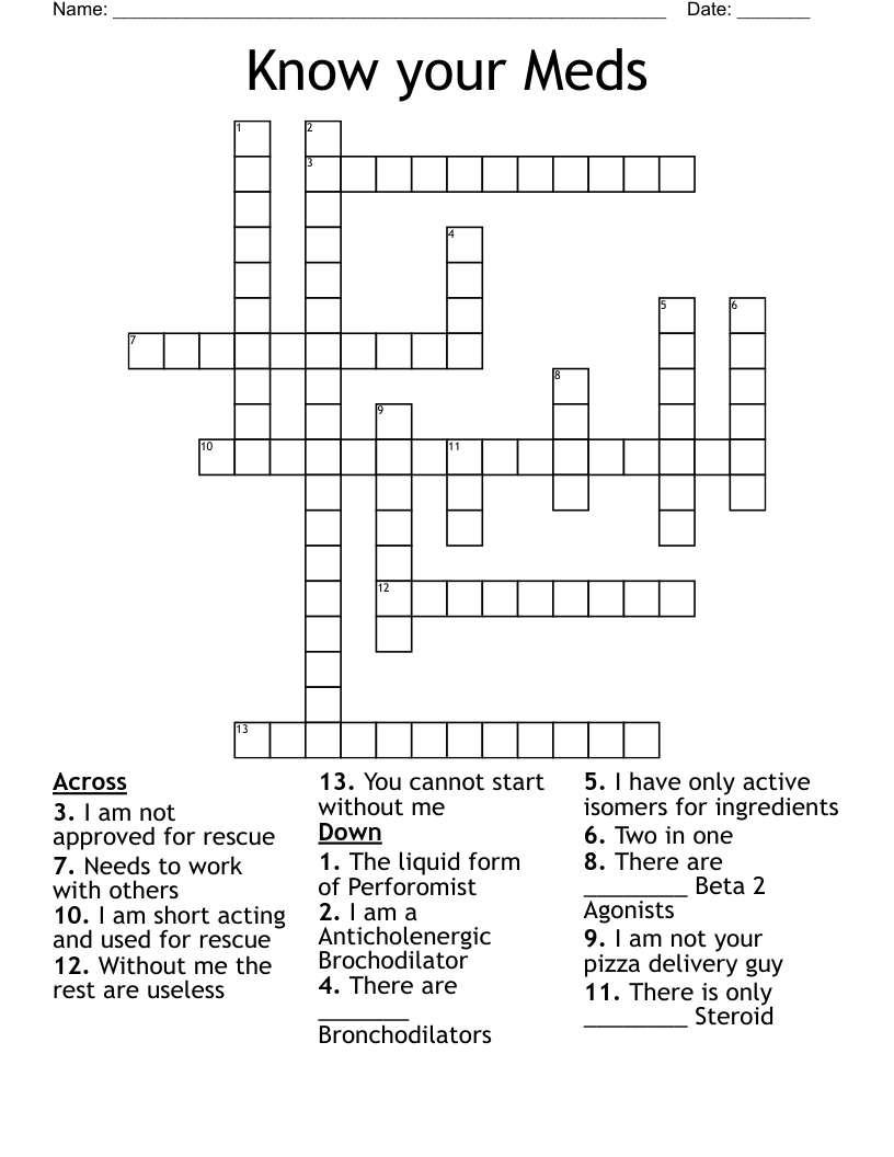 Know your Meds Crossword