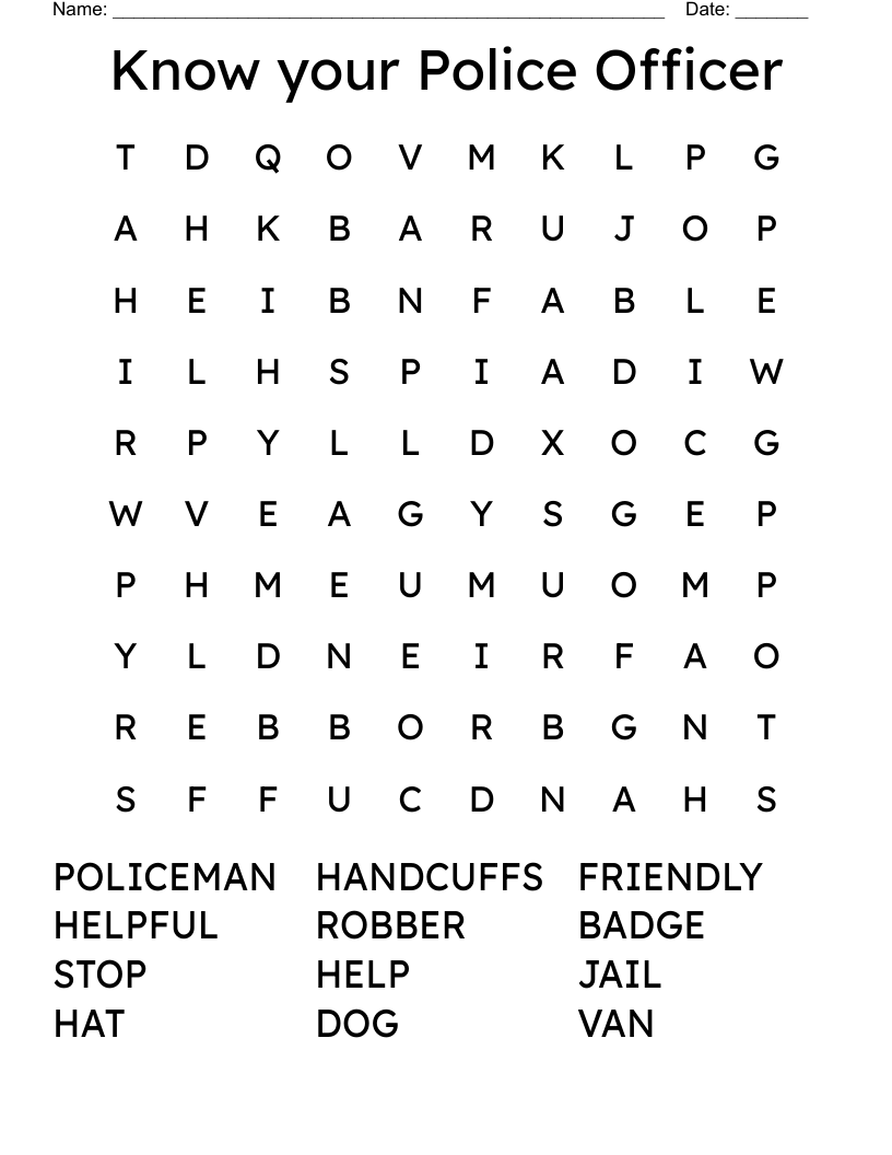 Know your Police Officer Word Search