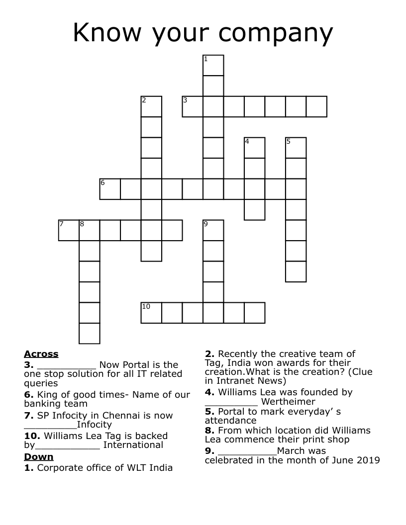 Know your company Crossword