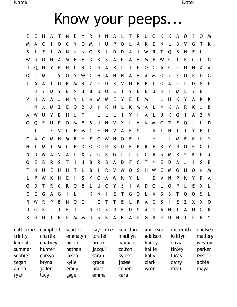 Know your peeps... Word Search