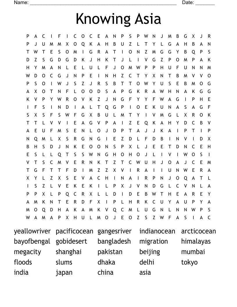 Knowing Asia Word Search