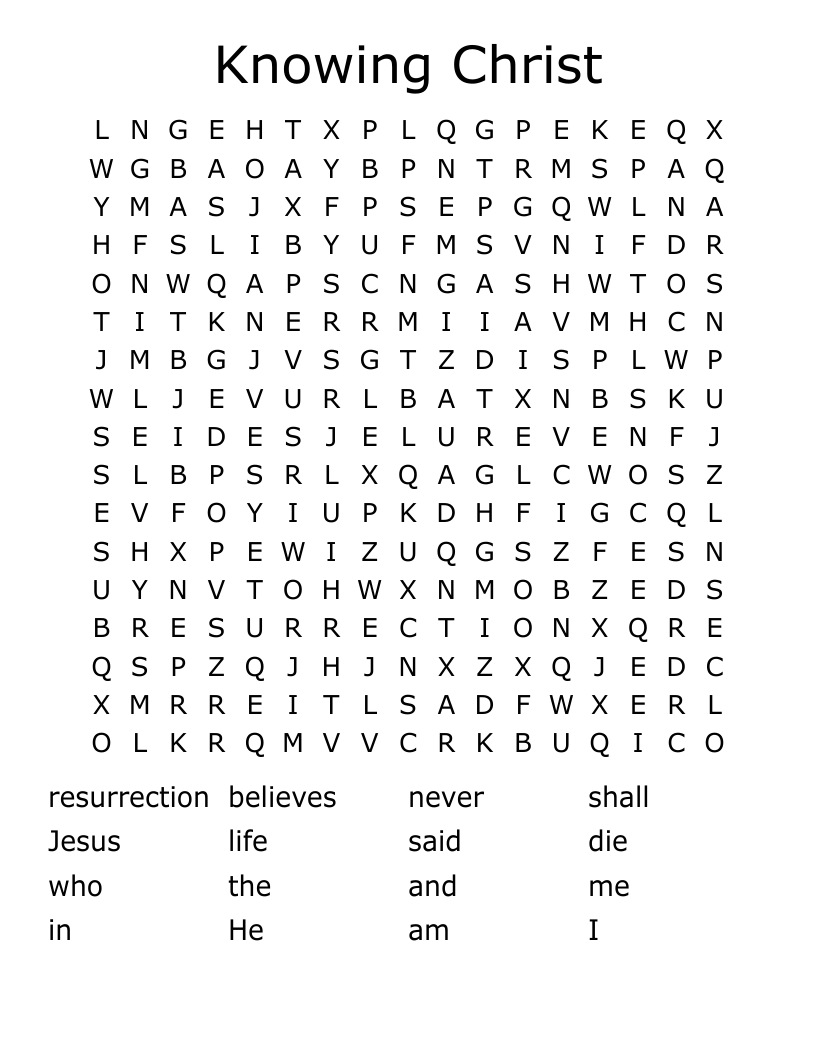 Knowing Christ Word Search