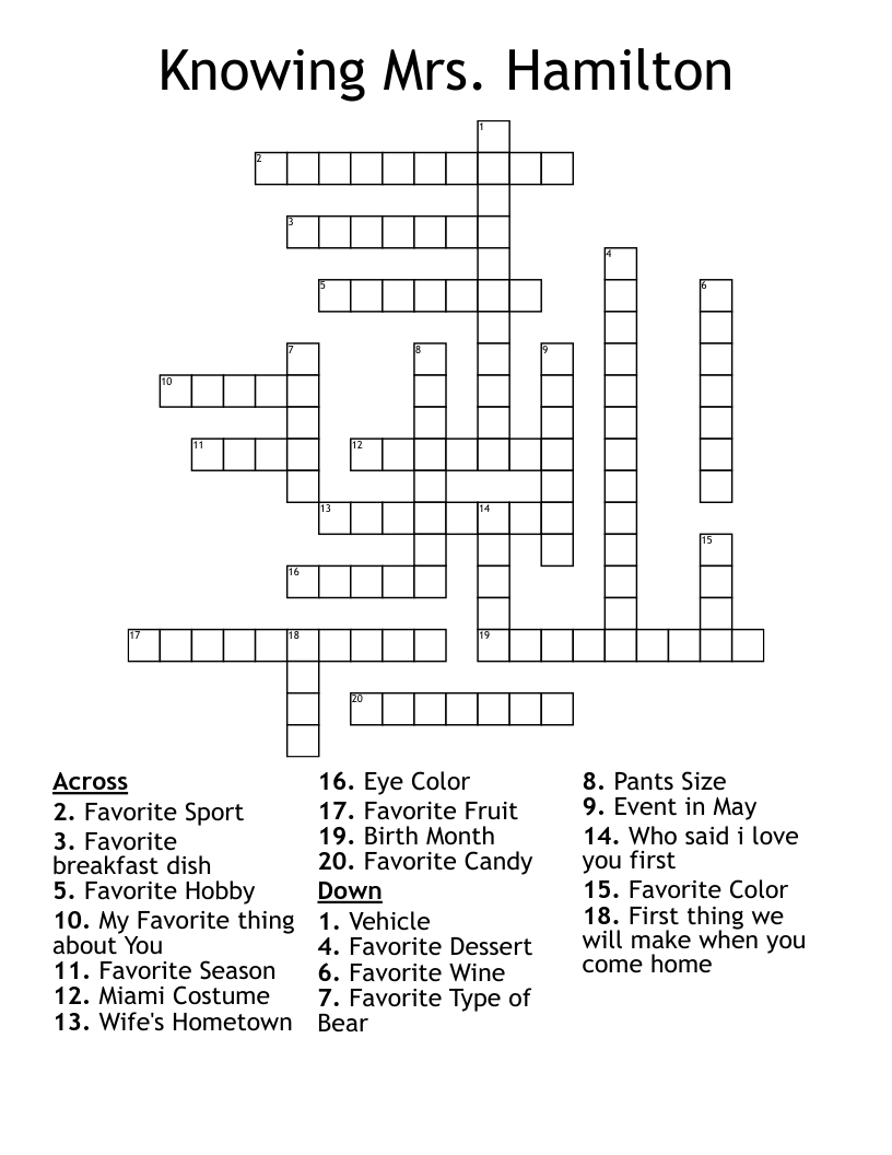 Knowing Mrs. Hamilton  Crossword