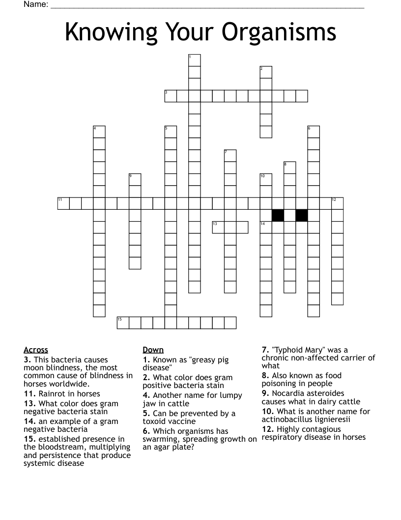 Knowing Your Organisms Crossword
