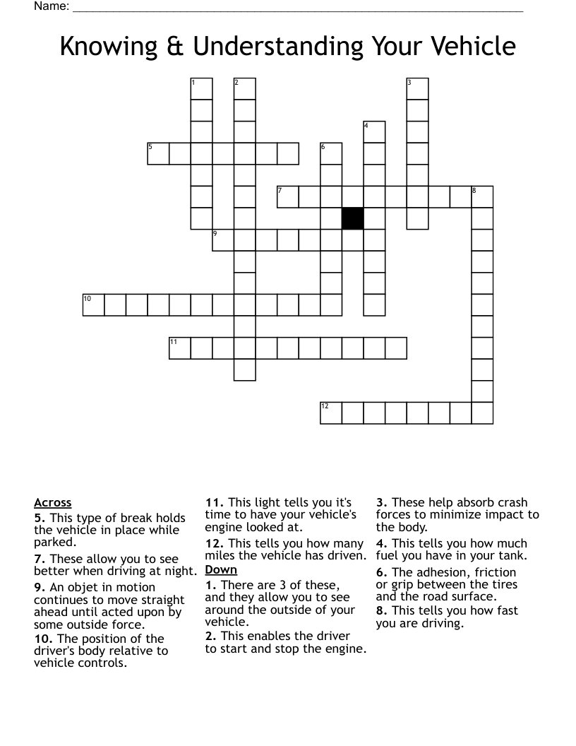 Knowing & Understanding Your Vehicle Crossword