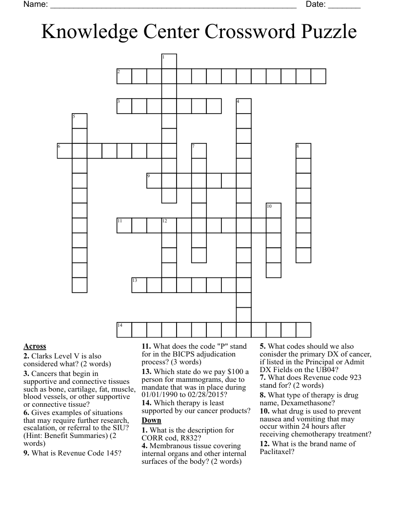 Knowledge Center Crossword Puzzle