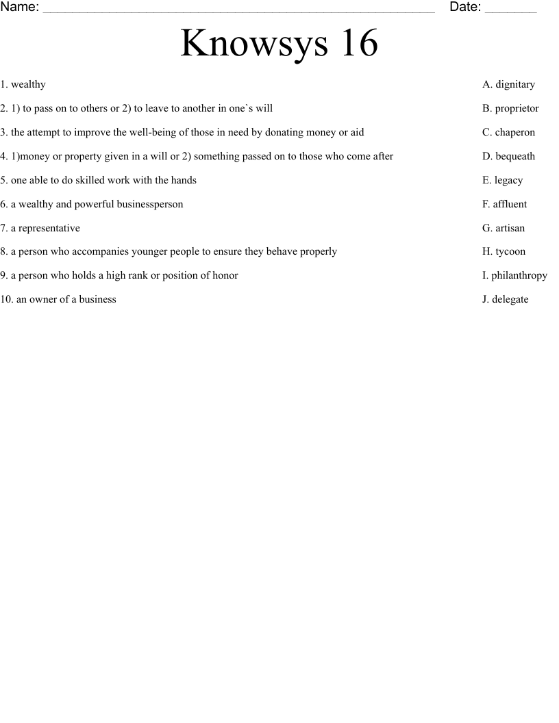 Knowsys 16 Worksheet