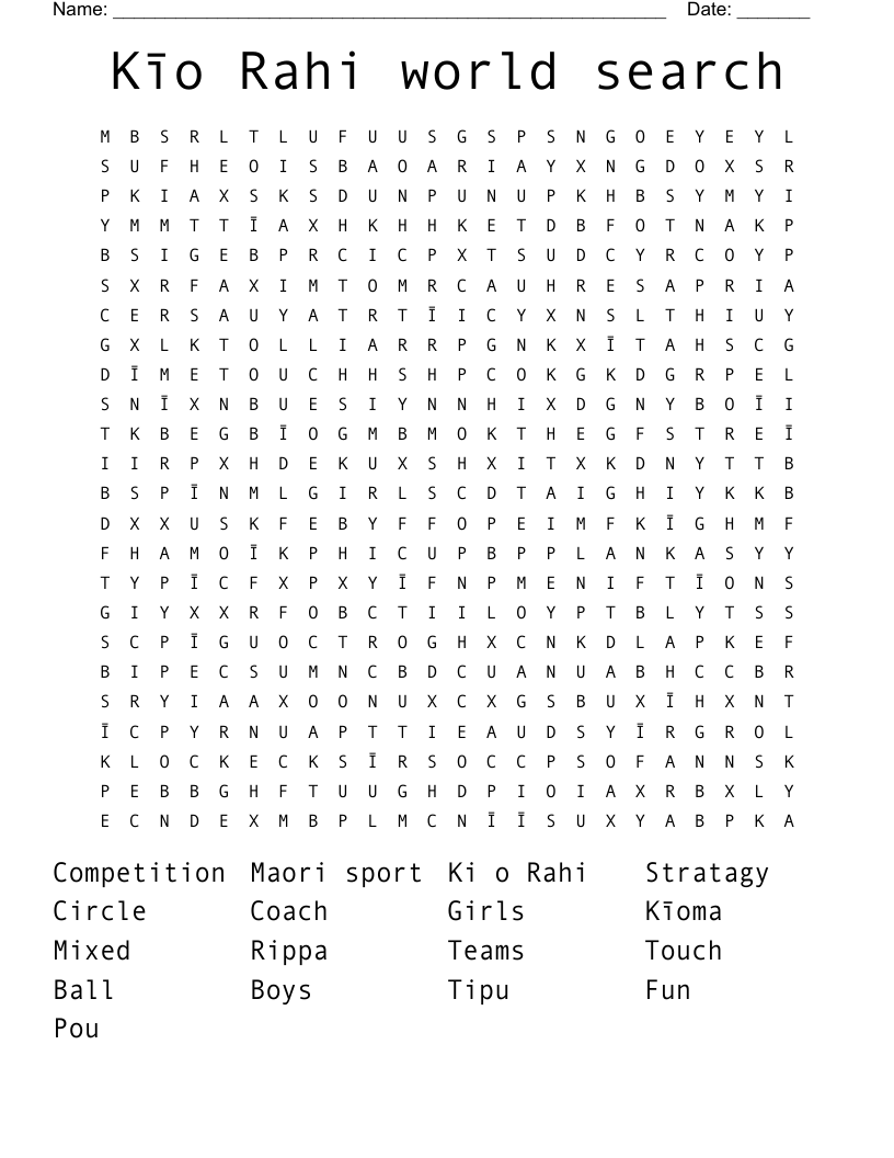 Kīo Rahi world search  Word Search