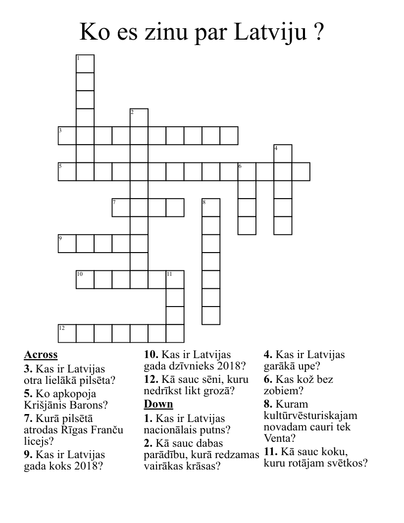 Ko es zinu par Latviju ? Crossword