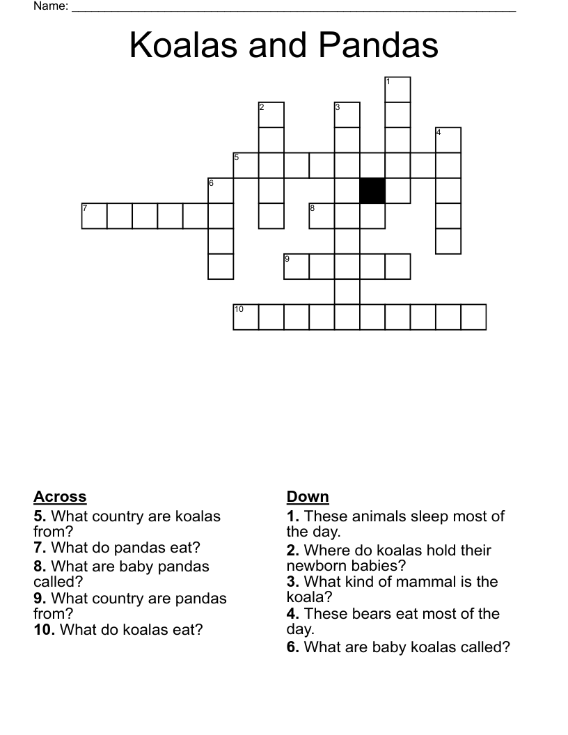 Koalas and Pandas Crossword