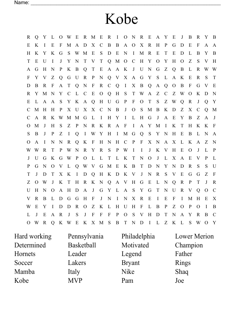 Kobe Word Search