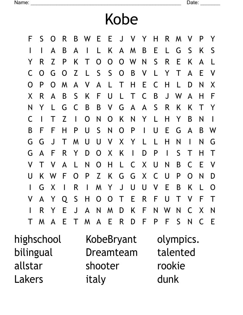 Kobe Word Search