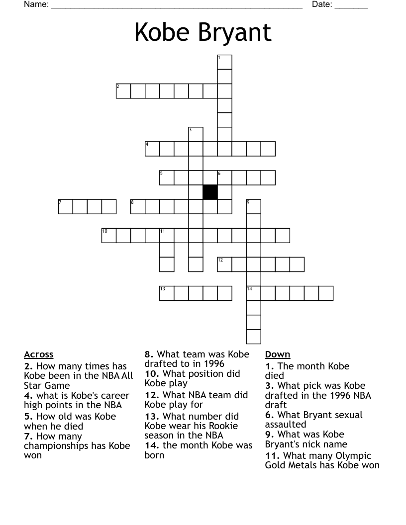 Kobe Bryant Crossword