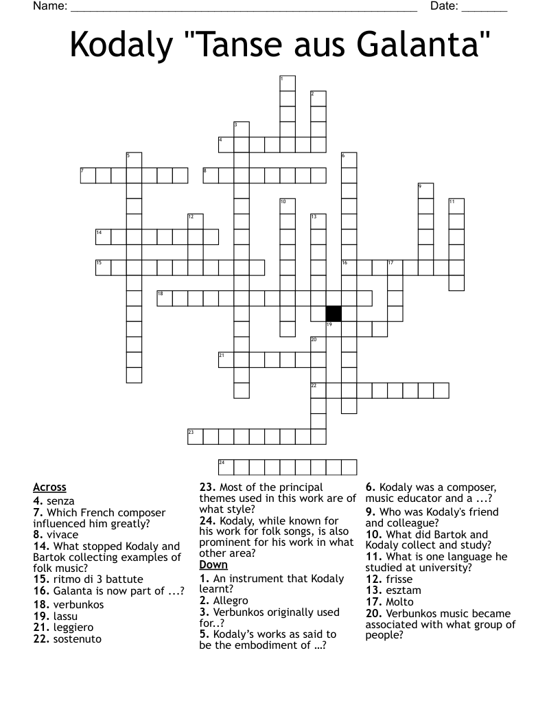 Kodaly "Tanse aus Galanta" Crossword
