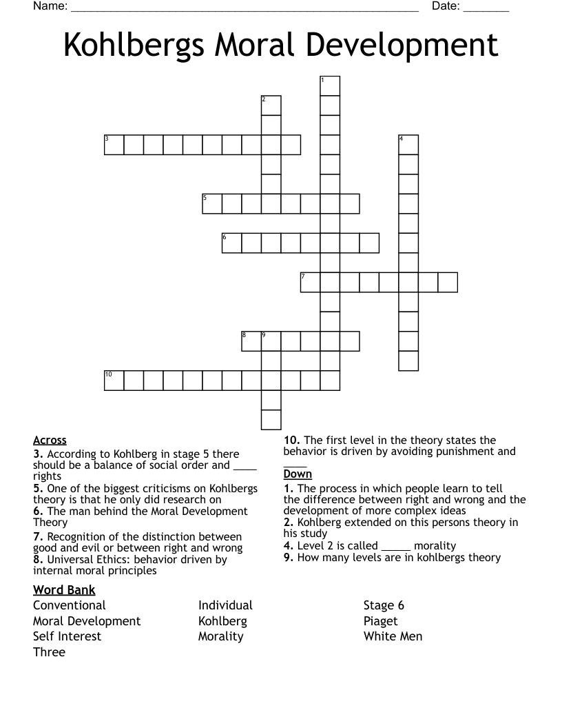 Kohlbergs Moral Development  Crossword