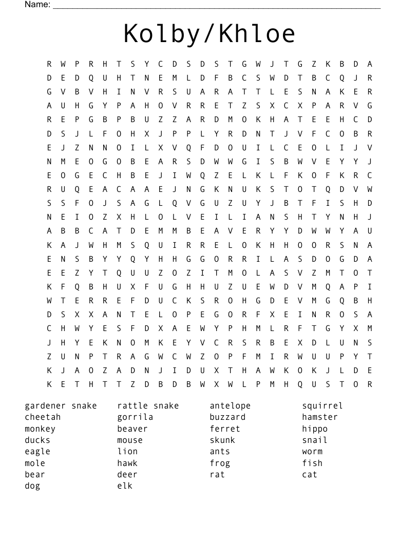 Kolby/Khloe Word Search