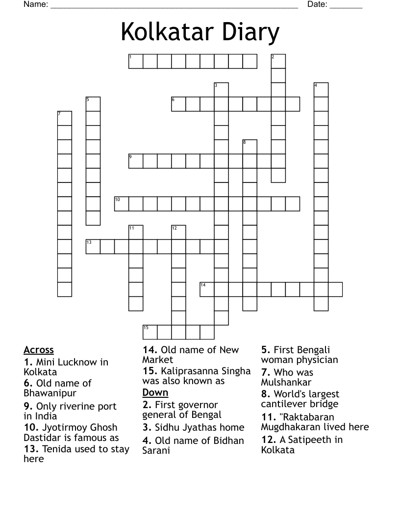 Kolkatar Diary Crossword
