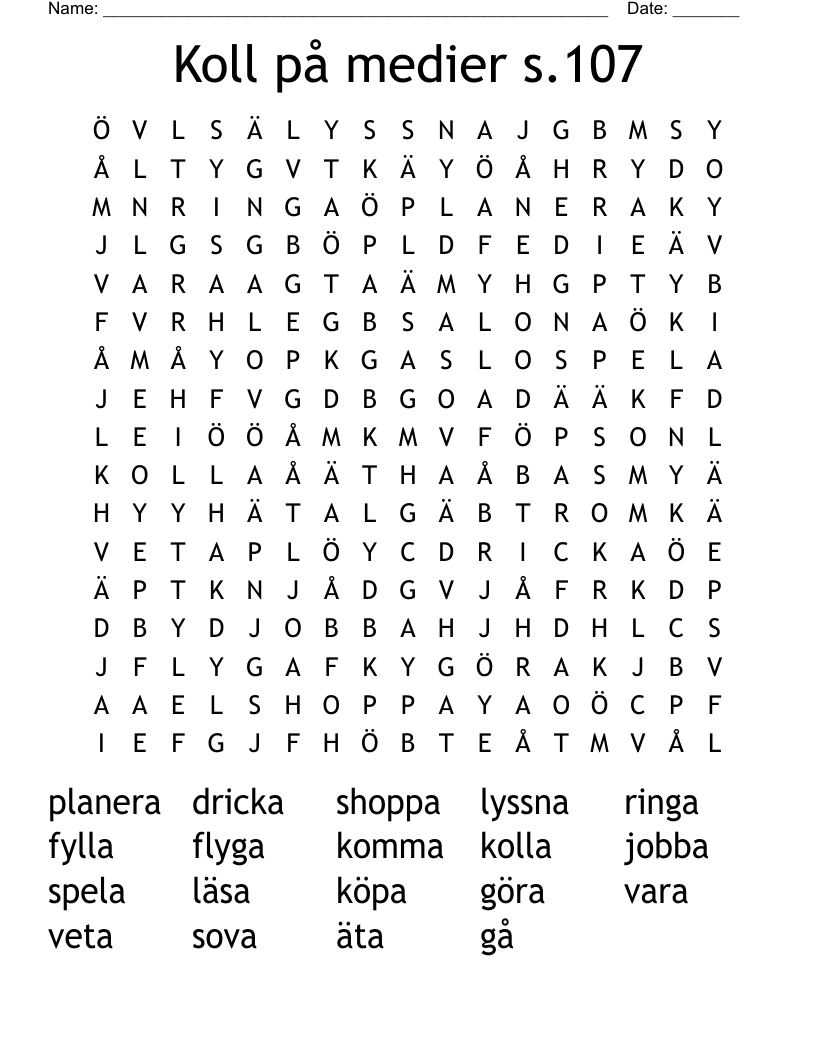 Koll på medier s.107 Word Search