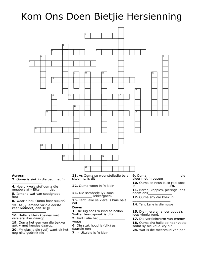 Kom Ons Doen Bietjie Hersienning Crossword
