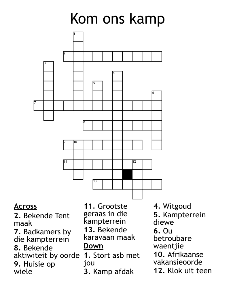 Kom ons kamp Crossword
